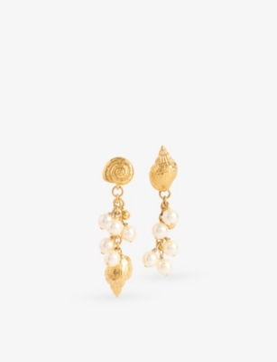 CHLOE: Shell-motif pendant brass earrings