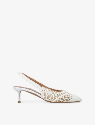 AQUAZZURA: Kahlo 50 Raffia Slingback Courts