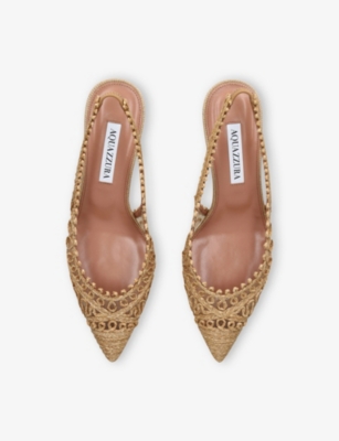 AQUAZZURA: Kahlo Sling 50 Raffia And Mesh Heeled Courts
