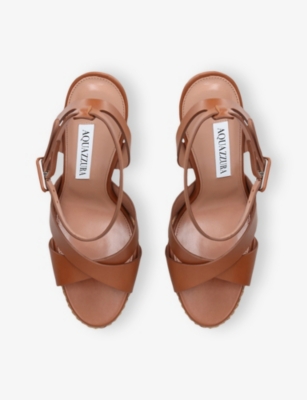 AQUAZZURA: Sunseeker 140 Leather Platform Heeled Sandals