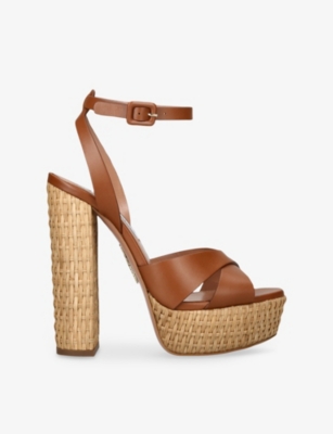 AQUAZZURA: Sunseeker 140 Leather Platform Heeled Sandals