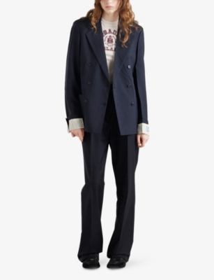 PRADA: Contrast-Cuff Double-Breasted Wool Jacket