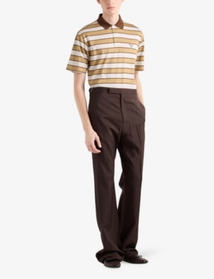 PRADA: Logo-Embroidery Stripe Cotton Polo Shirt