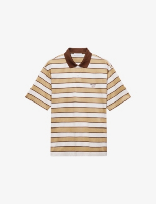 PRADA: Logo-Embroidery Stripe Cotton Polo Shirt