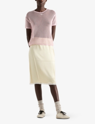 PRADA: Triangle-Logo Short-Sleeve Cotton Mesh-Knit Top