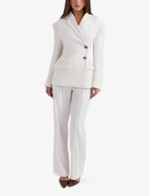 House Of Cb Womens White Hayden Checked Stretch-woven Trousers Xs In White