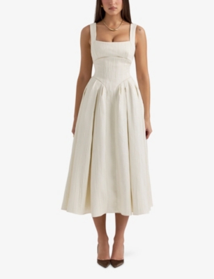Shop House Of Cb Of Cb Womens Ivory Isabeau Square-neck Satin Midi Dress