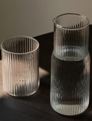 GRY MATTR BY JOE MIMRAN: Ribbed Glass Carafe and Cup
