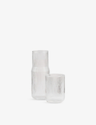 GRY MATTR BY JOE MIMRAN: Ribbed Glass Carafe and Cup