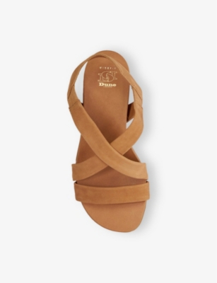 Dune Womens  Landies Comfort-strap Flat Leather Sandals In Camel Nubuck