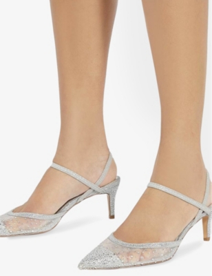 DUNE WOMENS SILVER SYNTHETIC CHARISMATIC RHINESTONE-EMBELLISHED MESH SLINGBACK COURTS EUR 41 / 8 UK 