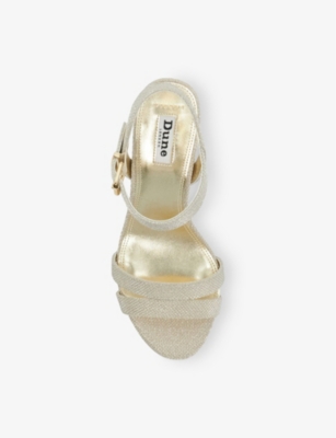 DUNE: Merisa Wide-Fit Metallic-Woven Block-Heel Sandals