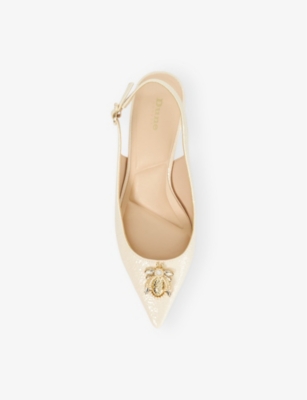 DUNE WOMENS ECRU SYNTHETIC REPTILE CONTEXT BUG-EMBELLISHED FAUX-LEATHER SLING-BACK COURTS EUR 39 / 6 UK 