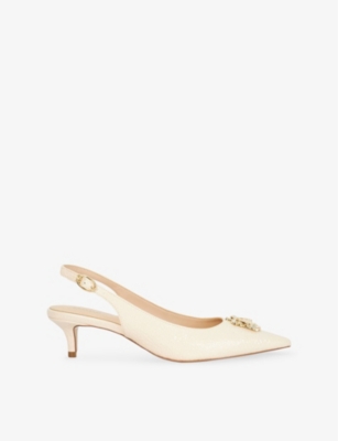 DUNE WOMENS ECRU SYNTHETIC REPTILE CONTEXT BUG-EMBELLISHED FAUX-LEATHER SLING-BACK COURTS EUR 39 / 6 UK 