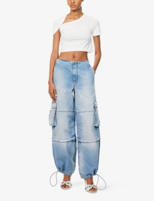 WE11DONE: Gather Cropped Cotton-Blend Stretch-Jersey T-Shirt