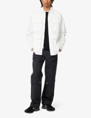 Shop Peacemaker Mens  Pocket-front Loose Long-sleeve Cotton-blend Shirt In White