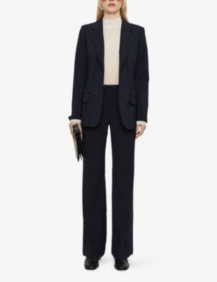Joseph Womens Navy Morissey Tailoring Soft-flare Stretch-wool Trousers