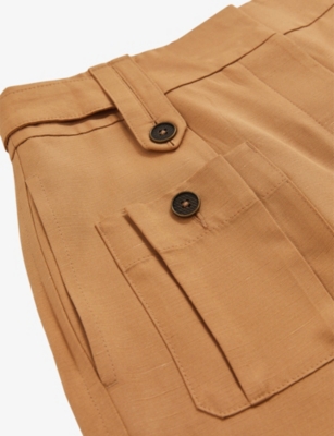 REISS: Reiss x Atelier Lauren Tapered-Leg High-Rise Silk-Blend Cargo Trousers