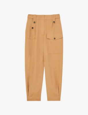 REISS: Reiss x Atelier Lauren Tapered-Leg High-Rise Silk-Blend Cargo Trousers