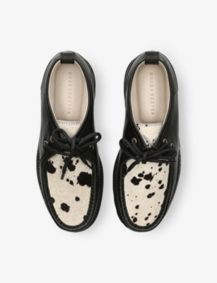 Duke & Dexter Mens Blk/white Moby Cow-print Leather Loafer Boots Eur 46 / 12 Uk In Blk/white