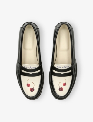 Duke & Dexter Leather Cherry Wilde Penny Loafers In Blk/white