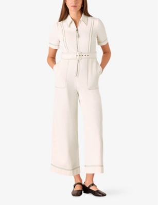 Whistles Omens  Pintuck Belted Denim Jumpsuit In Cream
