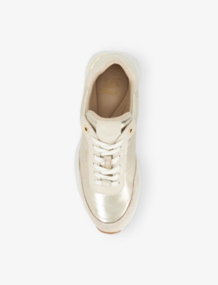 Dune Womens  Emotion Metallic-leather And Suede Low-top Trainers In Gold Leather