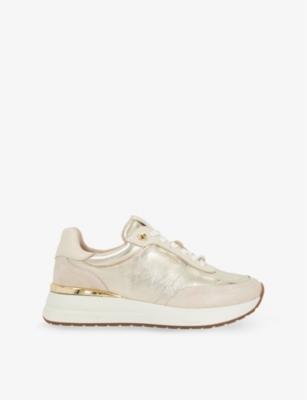 Dune Womens  Emotion Metallic-leather And Suede Low-top Trainers In Gold Leather