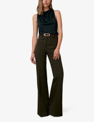 Reiss Womens Green Darla Cowlneck Sleeveless Cotton-blend Top In Green