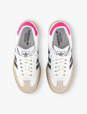Adidas Originals Womens Sambae Leather Low-top Trainers White Night Indigo Pink In White Night Indigo Pink