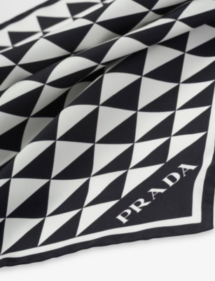 Prada Womens  Printed Silk Twill Scarf In Black