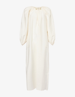 Nackiyé Womens Grand Bazaar Puff-sleeve Cotton-blend Maxi Dress Kaimak In Kaimak