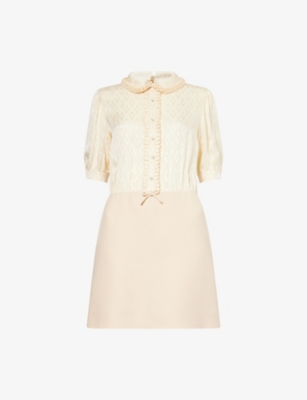 VALENTINO GARAVANI: Peter-Pan Collar Frilled Wool-Silk Blend Mini Dress