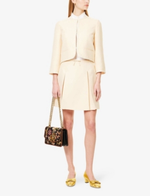 VALENTINO GARAVANI: Bow Pleated Wool-Silk Woven Mini Skirt