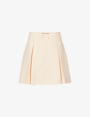 VALENTINO GARAVANI: Bow Pleated Wool-Silk Woven Mini Skirt