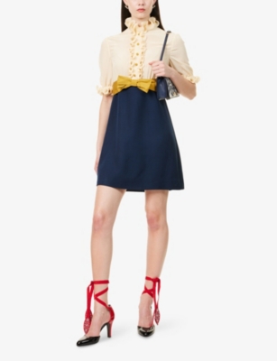 VALENTINO GARAVANI: Frilled Contrast-Texture Silk Mini Dress