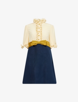 VALENTINO GARAVANI: Frilled Contrast-Texture Silk Mini Dress