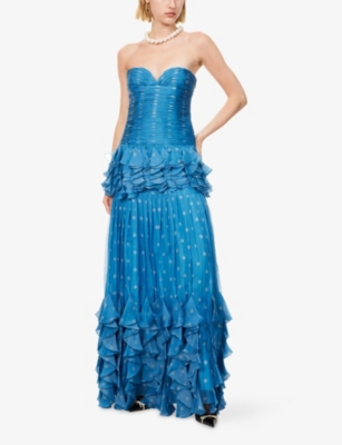 Valentino Strapless Pleated Ruffled Polka-dot Silk-chiffon Gown