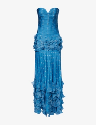 Valentino Strapless Pleated Ruffled Polka-dot Silk-chiffon Gown