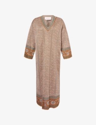 VALENTINO GARAVANI: V-Neck Metallic Woven Midi Dress
