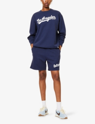Sporty And Rich Womens Dodgers Gym Brand-print Cotton-jersey Shorts Dark Navy Xs In Blue