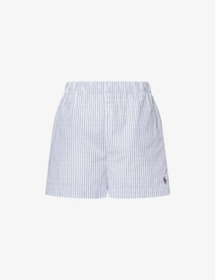 Sporty And Rich Womens Forest Striped Striped Drawstring Cotton-poplin Shorts In Blue Striped