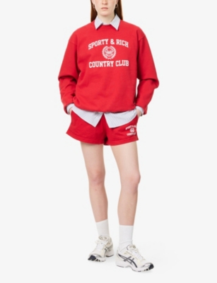 Sporty And Rich Womens Ruby Varsity Crest Disco Two-slip-pockets Cotton-jersey Shorts In Ruby
