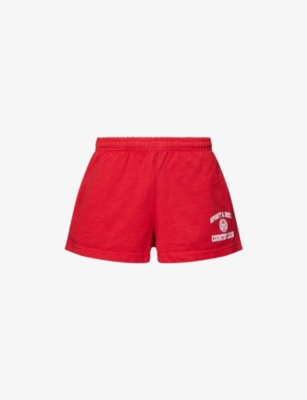 Sporty And Rich Womens Ruby Varsity Crest Disco Two-slip-pockets Cotton-jersey Shorts In Ruby