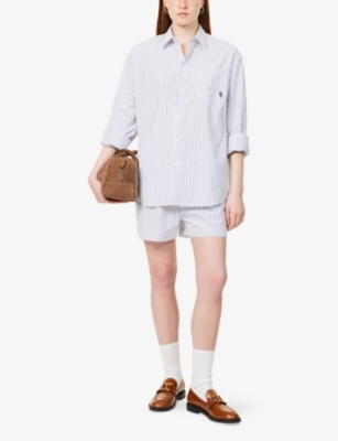 Sporty And Rich Womens Striped Oversized Cotton-poplin Shirt Blue Striped Xs In Blue Striped