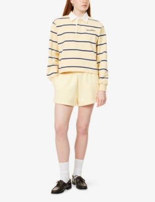 SPORTY & RICH: Serif Rugby Striped Cotton-Knit Polo Shirt