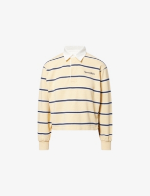 SPORTY & RICH: Serif Rugby Striped Cotton-Knit Polo Shirt