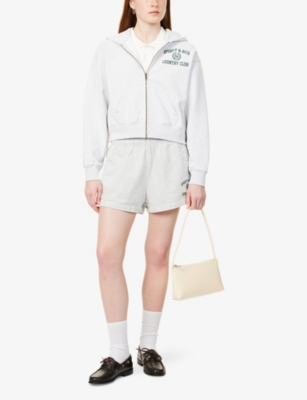 SPORTY & RICH: Varsity Crest Crop Cotton-Jersey Hoody