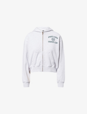 SPORTY & RICH: Varsity Crest Crop Cotton-Jersey Hoody