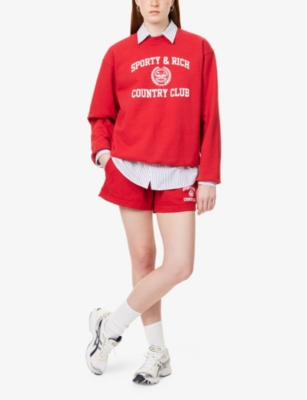 SPORTY & RICH: Varsity Crest Brand-Print Cotton-Jersey Sweatshirt